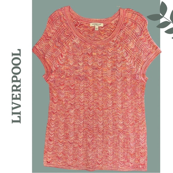 Liverpool Sweater Short Sleeve Round Neck Multi Color Lightweight Knit Medium - Picture 1 of 6